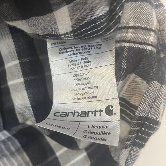 Carhartt Men’s Plaid Short‎ Sleeve Black/Gray Size Large Button Front Shirt - Picture 4 of 5
